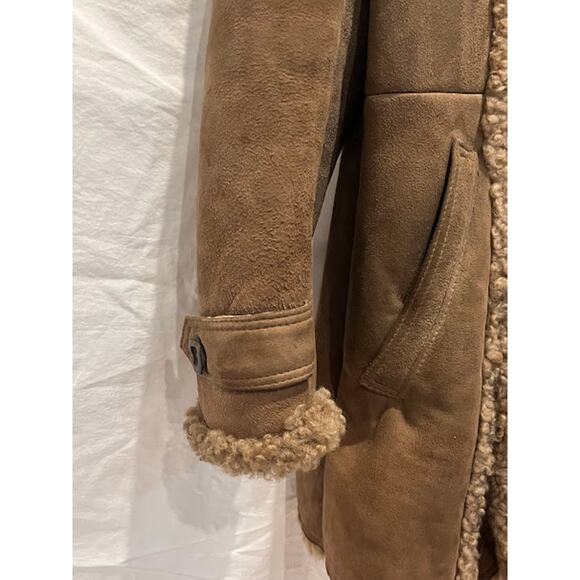 Vintage Shearling Sheepskin Suede Double Breasted Coat Car Jacket Buttons 70s - Picture 5 of 13